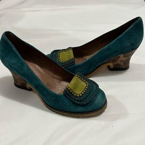Audley London Turquoise Suede Tooled Leather Heels